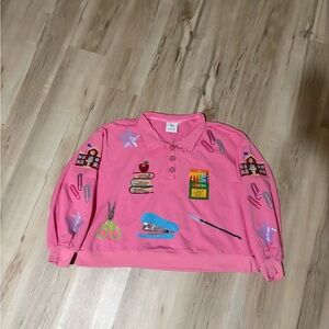Hazel Mae Pink Collared Sweatshirt with Sequin School Supplies size Large